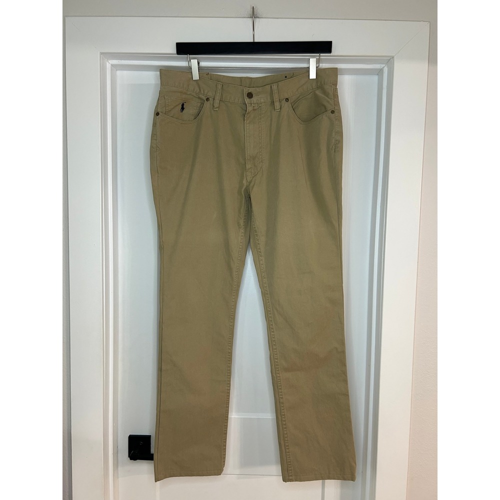 Polo Ralph Lauren Mens 36x34 Khaki Tan Cotton Canvas Authentic Dungarees Pants